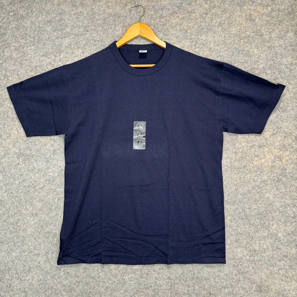 Vintage Russell Athletic Blank Logo Tee Shirt Mens Large Navy‎ Blue 90s Y2K NWOT